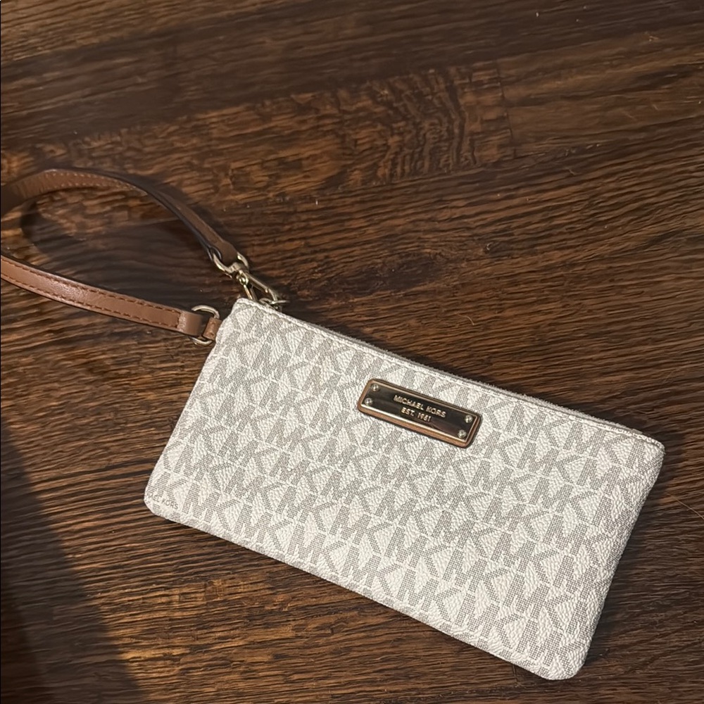 Michael Kors Gray and Brown Clutch Wristlet